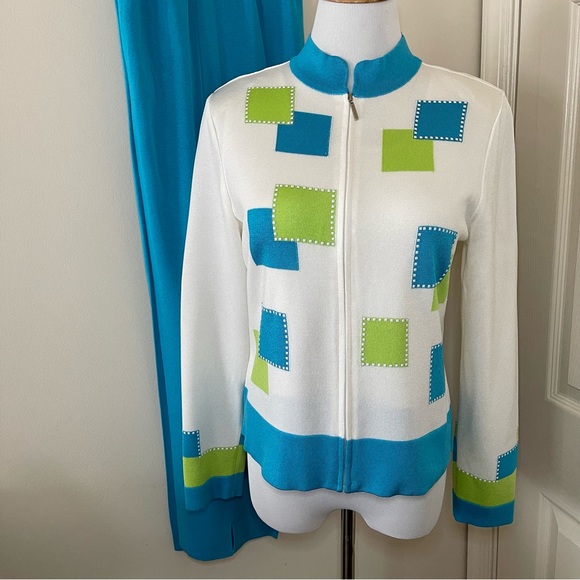 MING WANG 3 piece Color-block set: white/turquoise/lime - Picture 2 of 10